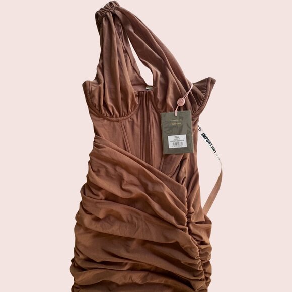 NEW House of CB Valentina Mocha Asymmetric Midi Dress, Size Small - Picture 6 of 10